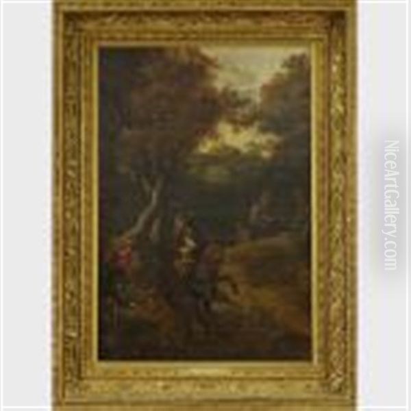 Hunting Scene In The Forest (boars Hunt) Oil Painting by Johannes Beeldemaker