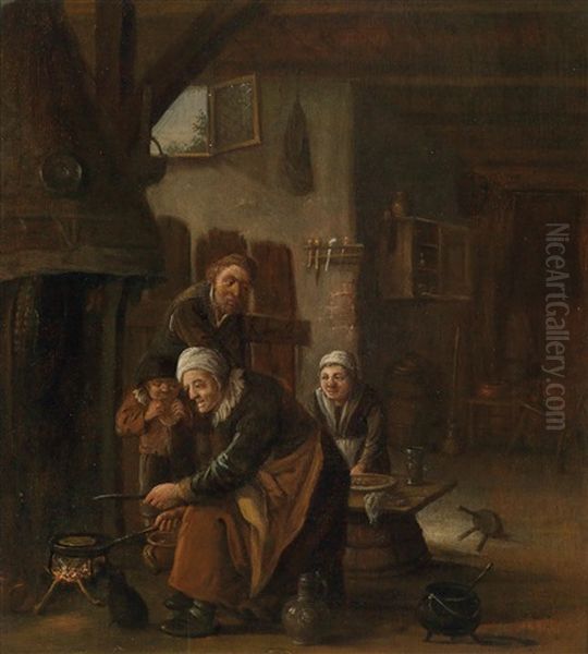 Bauerliches Interieur Mit Vier Personen Oil Painting by Cornelis Beelt