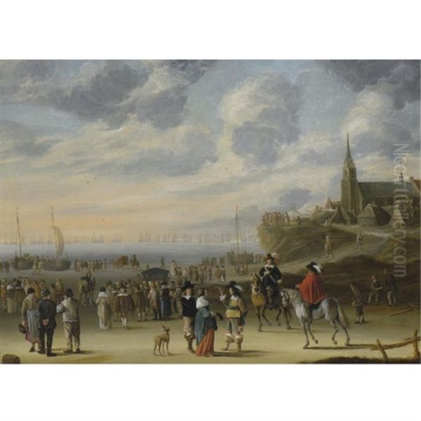 A View Of The Beach Of Scheveningen, Possibly The Intended Departure Of King Charles Ii For England Oil Painting by Cornelis Beelt