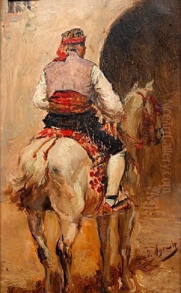 A Picador On A Grey Horse Oil Painting by Joaquin Agrasot y Juan