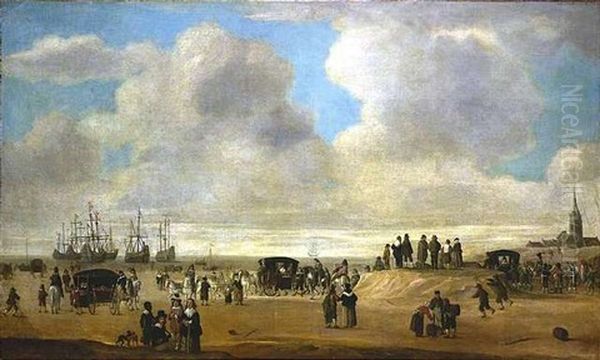 Der Strand Bei Scheveningen Wohl Mit Der Einschiffung Von Konig Karl Ii Oil Painting by Cornelis Beelt