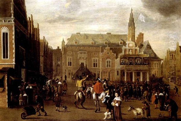 Vue De La Grand-place A Haarlem Oil Painting by Cornelis Beelt