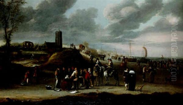 La Plage De Schvenningen Oil Painting by Cornelis Beelt