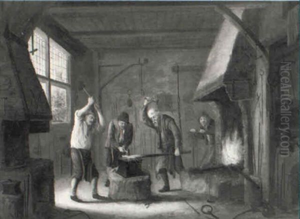 L'officina Del Fabbro Oil Painting by Cornelis Beelt