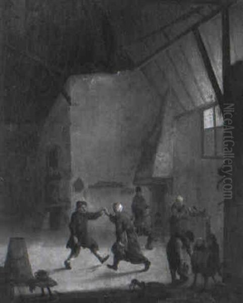 Peasant Couple Dancing In A Barn by Cornelis Beelt