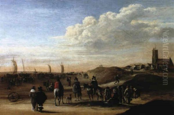 La Plage De Scheveningen Avec Personnages Oil Painting by Cornelis Beelt