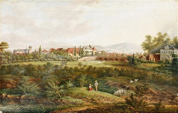 Ansicht Von Rodelheim Bei Frankfurt/main Oil Painting by Johann Friedrich Beer