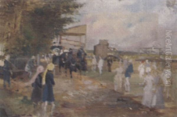 Arriving At The Races In A Horse And Carriage Oil Painting by John Axel (Alexander) Beer