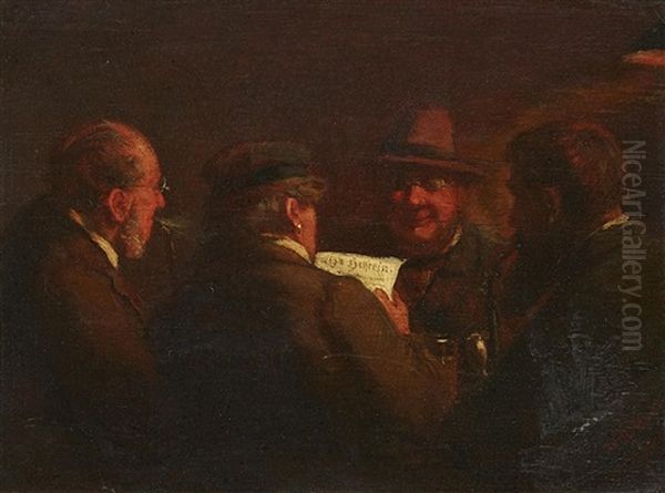 The Newspaper Oil Painting by Wilhelm Amandus Beer