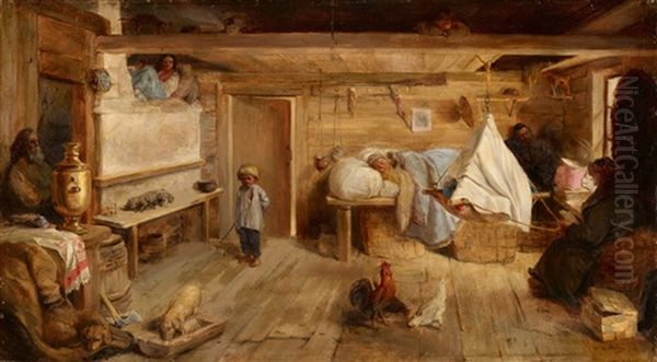 A Russian Inn Oil Painting by Wilhelm Amandus Beer