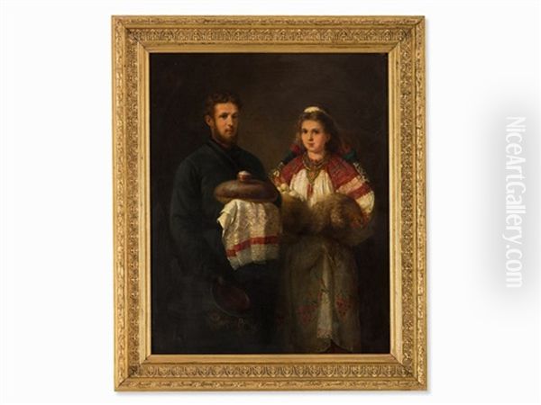 Ukrainian Couple Oil Painting by Wilhelm Amandus Beer