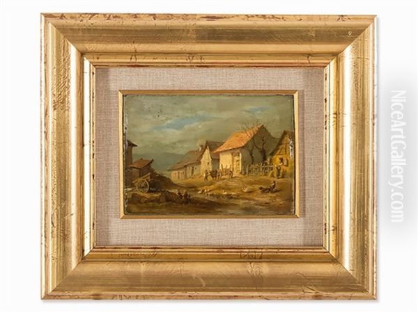 Lively Village Scene Oil Painting by Wilhelm Amandus Beer