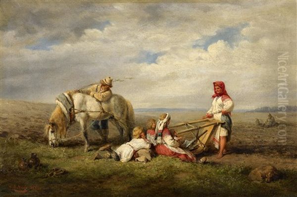 Russische Bauernfamilie Bei Der Rast Oil Painting by Wilhelm Amandus Beer