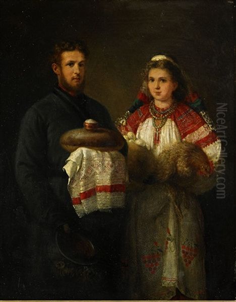 A Ukranian Couple Oil Painting by Wilhelm Amandus Beer