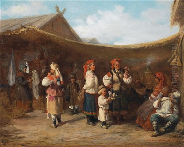 Russische Jahrmarktscene Aus Dem Gonv. Smolensk Oil Painting by Wilhelm Amandus Beer