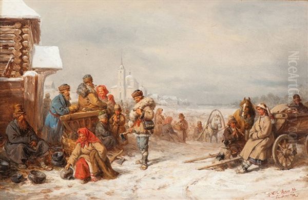 Auf Dem Winterjahrmarkt Oil Painting by Wilhelm Amandus Beer