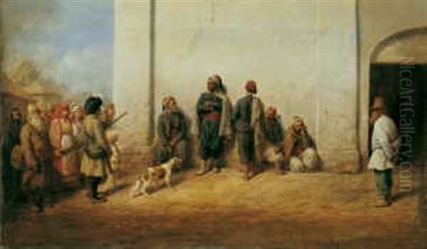 Die Ersten Gefangenen Turkischen Soldaten In Der Kreisstadt Dorogobush, Gouv. Smolensk Oil Painting by Wilhelm Amandus Beer