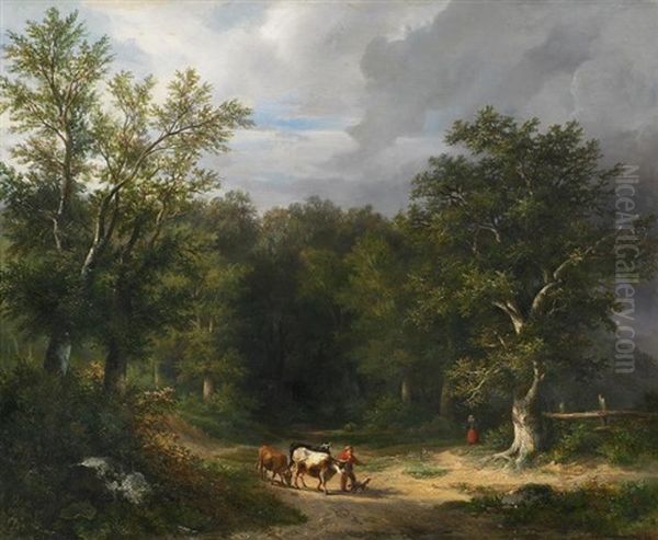 Waldlandschaft Mit Hirten Oil Painting by Euphrosine Beernaert