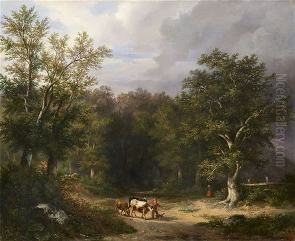 Baumreiche Landschaft Mit Hirtenpaar Oil Painting by Euphrosine Beernaert