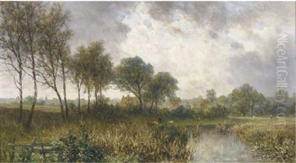 A Pond In A Meadow Oil Painting by Euphrosine Beernaert