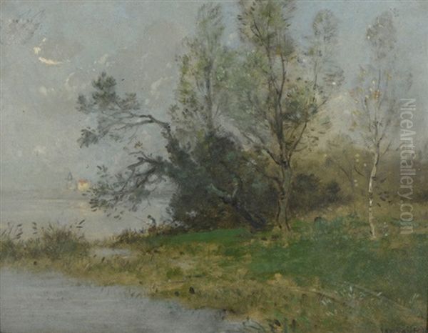 Pecheur Au Bord D'un Lac Carton Signe En Bas A Droite 22 X 27 Cm Oil Painting by Jan van Beers