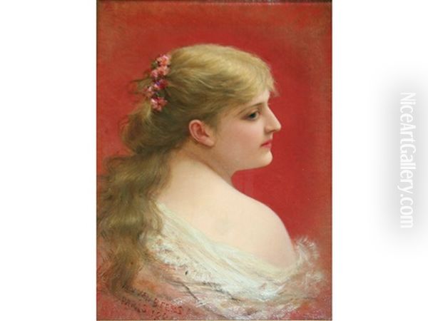 A Study In Coral Pink Oil Painting by Jan van Beers