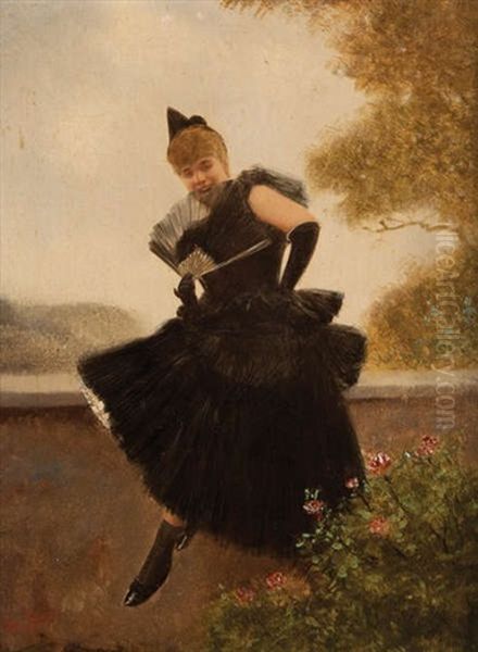 Fille A L'eventail Dans Une Robe En Dentelle Noire Oil Painting by Jan van Beers