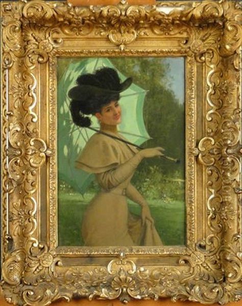 Jeune Elegante A L'ombrelle Oil Painting by Jan van Beers