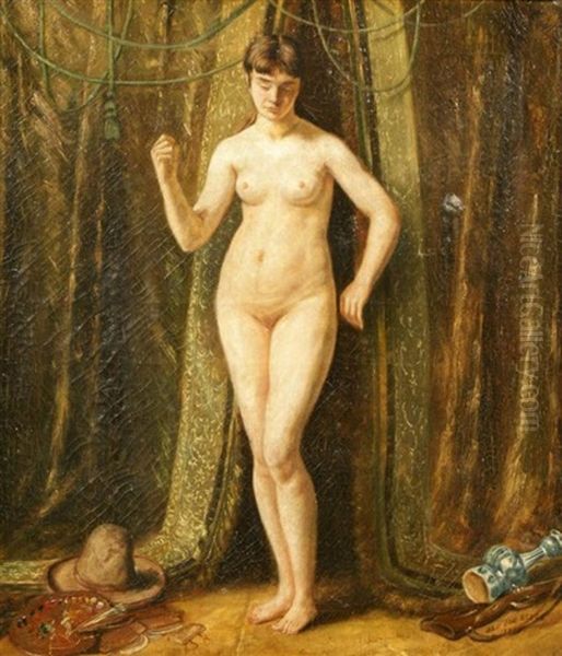 Nude Woman In Interior Oil Painting by Jan van Beers