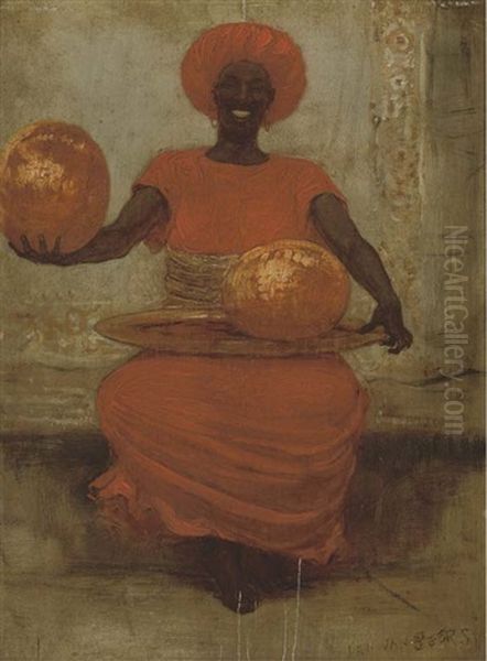 An African Melon Seller Oil Painting by Jan van Beers