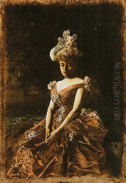 Portrait Of A Lady In A Pink Dress, Seated Oil Painting by Jan van Beers