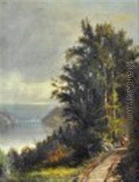 A Hudson River Scene - Possibly Near Constitution Island Oil Painting by Julie Hart Beers