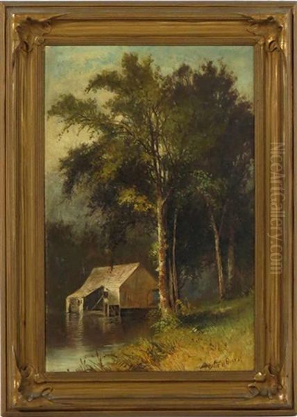 Cabin By Forest Pond Oil Painting by Julie Hart Beers