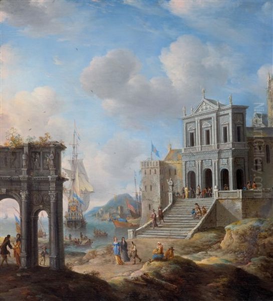 Capriccio Mit Dem Konstantinsbogen Und Der Kirche San Gregorio Magno Al Celio Neben Einem Hafen Oil Painting by Jan Abrahamsz. Beerstraten