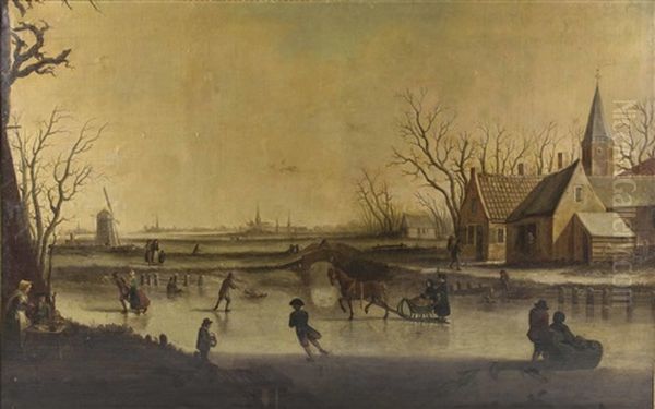 Eisvergnugen In Landlicher Idylle Oil Painting by Jan Abrahamsz. Beerstraten