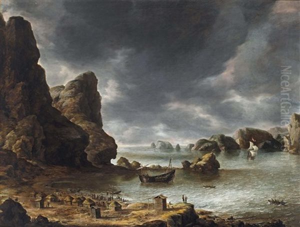 A View Of A Bay With Rocks, Possibly Smeerenburg Oil Painting by Jan Abrahamsz. Beerstraten