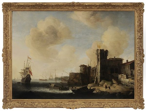 Mediterranean Harbor Scene Oil Painting by Jan Abrahamsz. Beerstraten