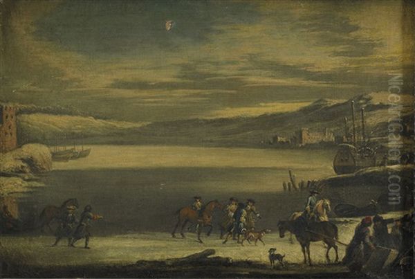 Vinterlandskap Med Ryttare Oil Painting by Jan Abrahamsz. Beerstraten