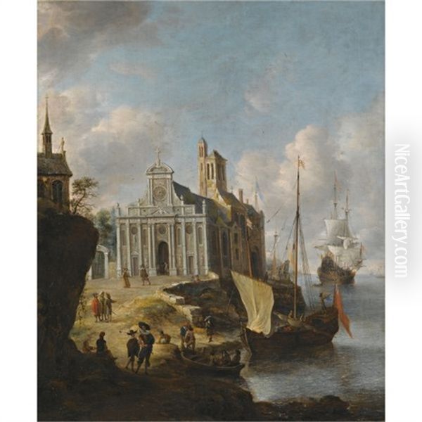 A Capriccio Of A Mediterranean Port by Jan Abrahamsz. Beerstraten