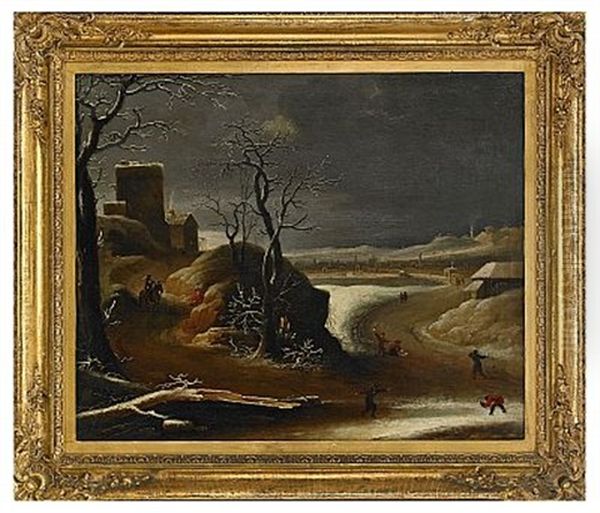 Vinterlandskap Oil Painting by Jan Abrahamsz. Beerstraten