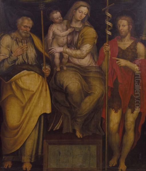 Madonna In Trono Col Bambino, Sangiuseppe E San Giovanni Battista Oil Painting by Livio Agresti