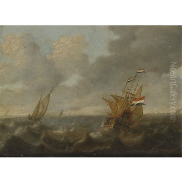 Dutch Ships On A Rough Sea Oil Painting by Jan Abrahamsz. Beerstraten