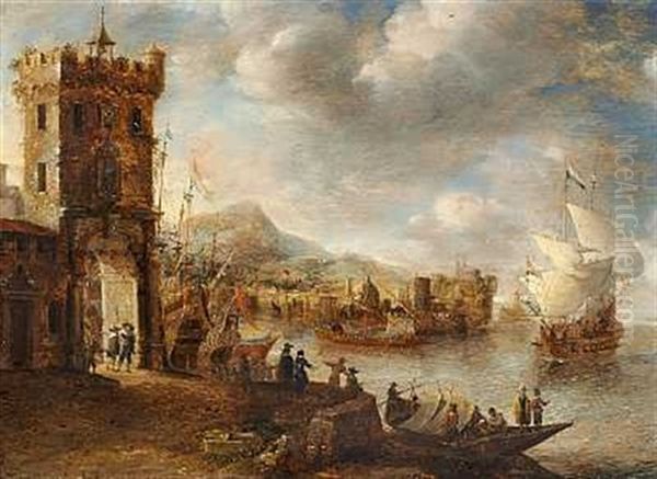 Havneparti (fra Genova?) Oil Painting by Jan Abrahamsz. Beerstraten