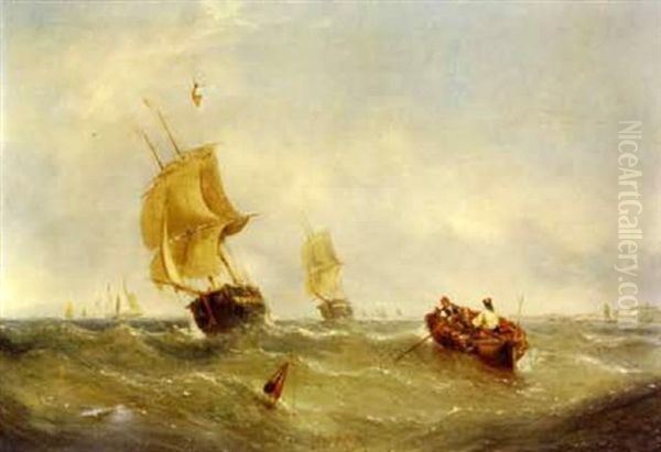 Figures Rowing In Heavy Seas With Shipping Oil Painting by Jan Abrahamsz. Beerstraten