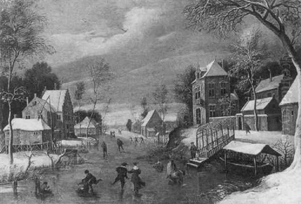 Winter Landscape With Ice Skaters Oil Painting by Jan Abrahamsz. Beerstraten