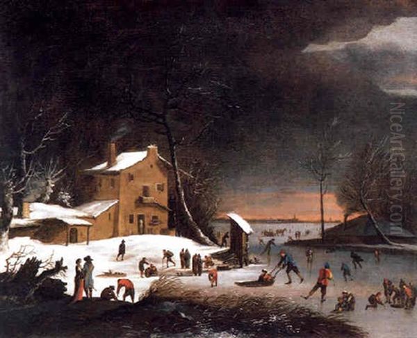 Abendliches Eisvergnugen Oil Painting by Jan Abrahamsz. Beerstraten