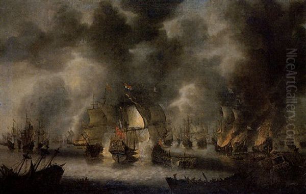 The Battle Of Scheveningen (ter Heide), 10 August 1653 Oil Painting by Jan Abrahamsz. Beerstraten