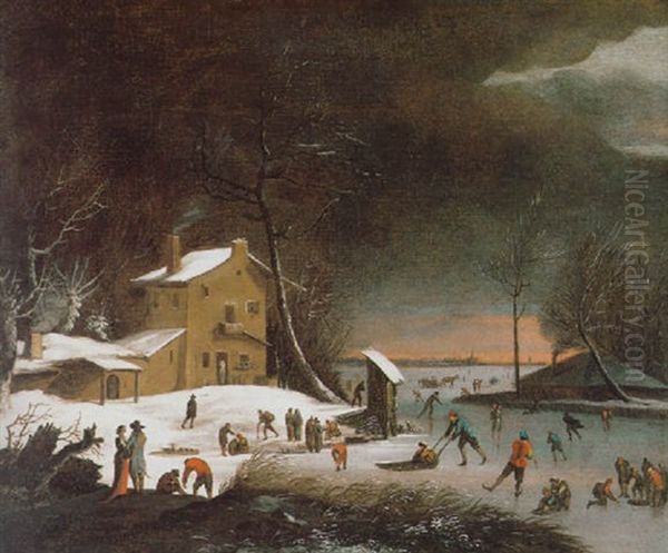 Abendliches Eisvergnugen Oil Painting by Jan Abrahamsz. Beerstraten