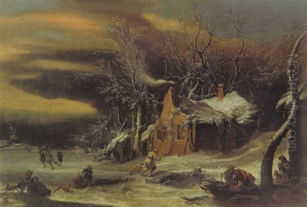 Winterlandschaft Mit Figuren Oil Painting by Jan Abrahamsz. Beerstraten