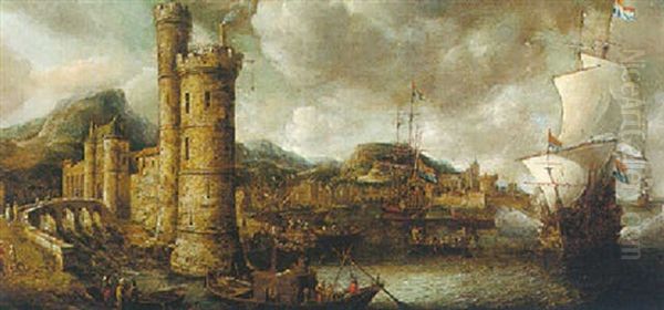 A Harbour Scene With Shipping At Anchor Oil Painting by Jan Abrahamsz. Beerstraten